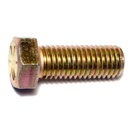 Grade 8, 9/16-12 Hex Head Cap Screw, Zinc & Yellow Plated Steel, 1-1/2 In L, 5 PK